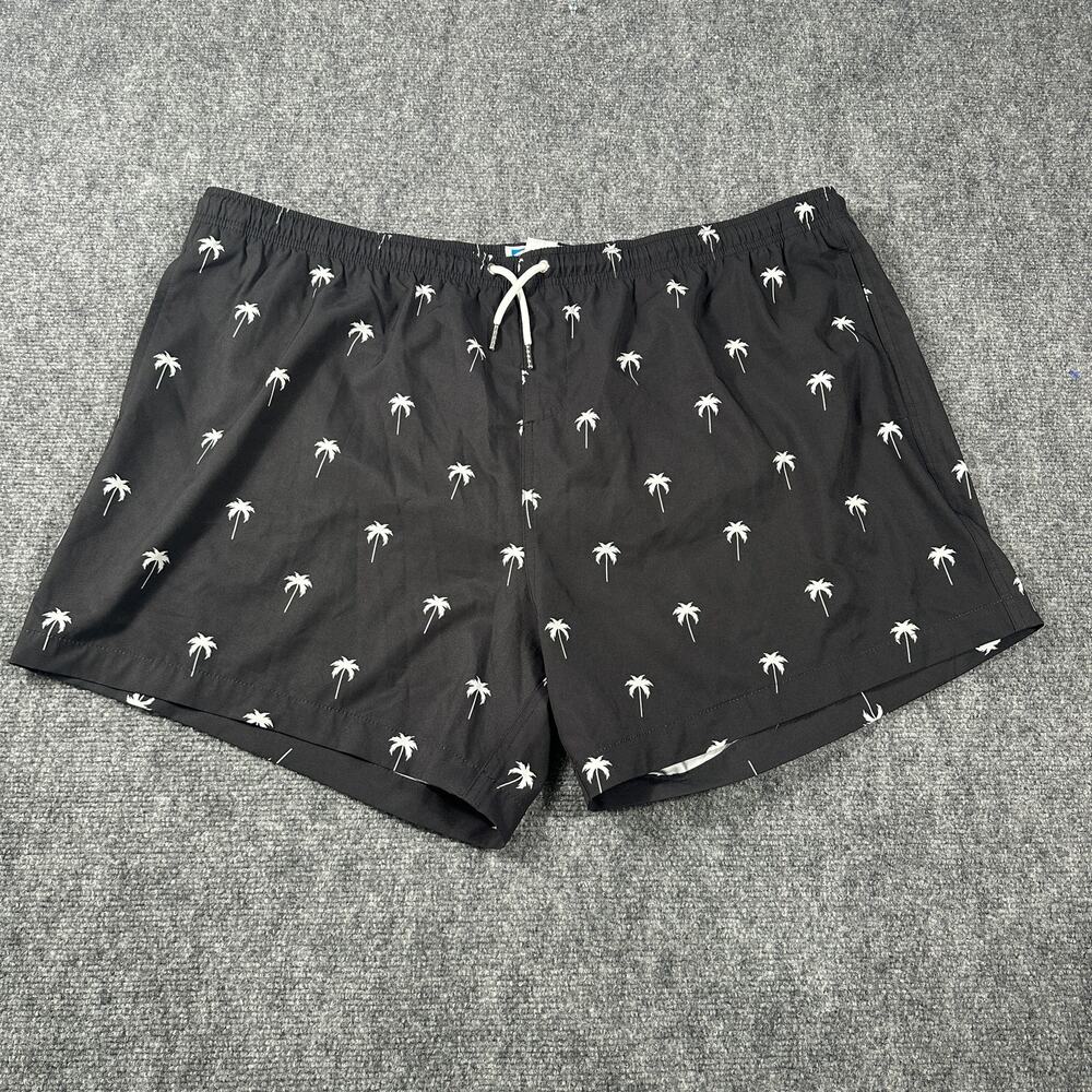 Bermies Swim Trunks Men's XXXL Black White Palm Tree Print 7" Inseam Mesh Lined